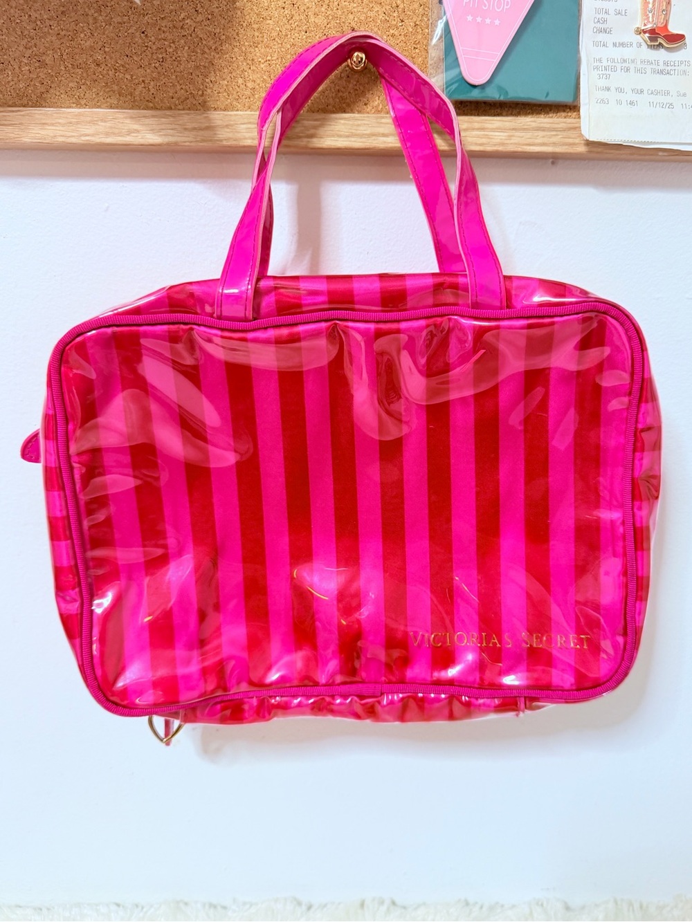 Vintage Y2K Victoria’s Secret Pink Stripe Travel Cosmetics Bag With Hanger - Picture 12 of 12